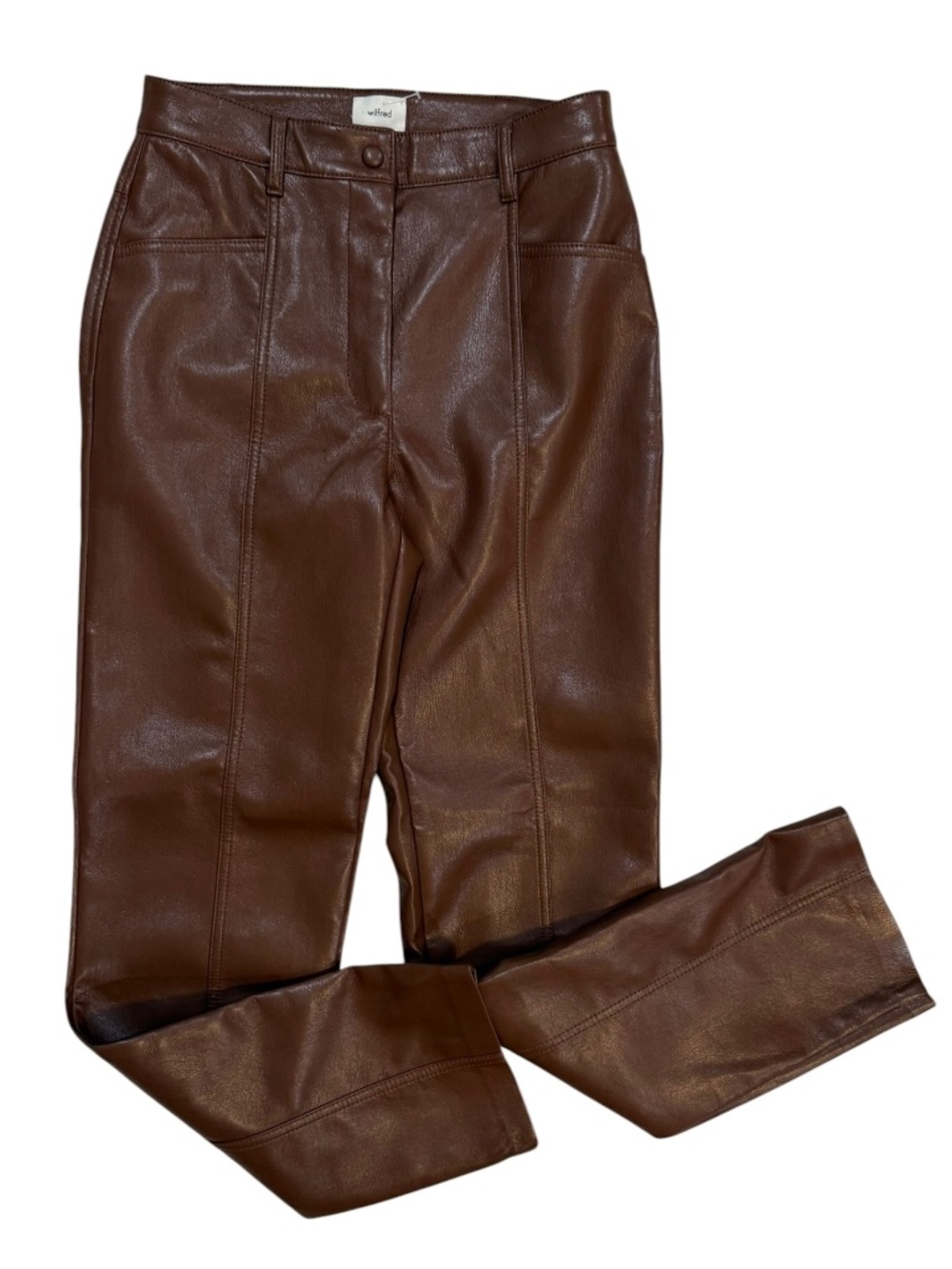 Wilfred aritiza brown faux leather straight leg pants